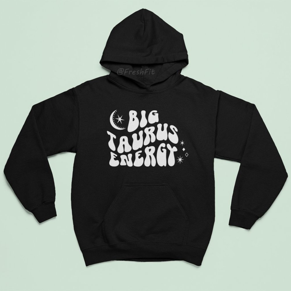 🆕Big Taurus Energy Zodiac Black Fleece Pullover Hoodie Sweatshirt